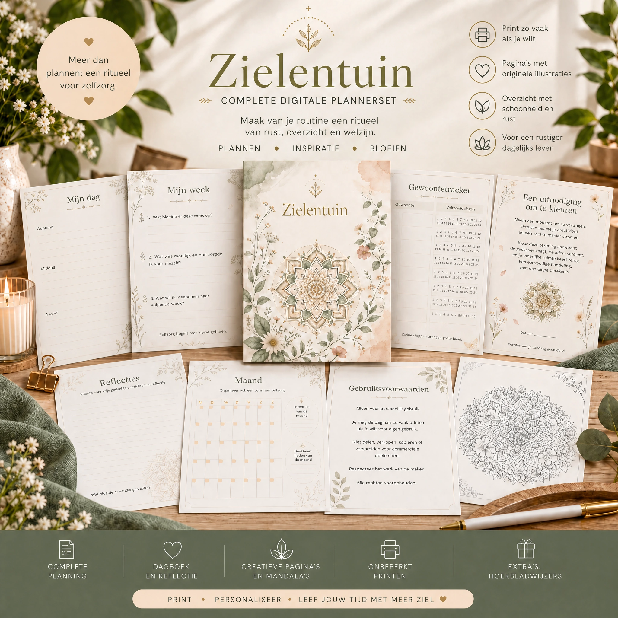 De complete Zielentuin-set met omslag en plannerpagina’s